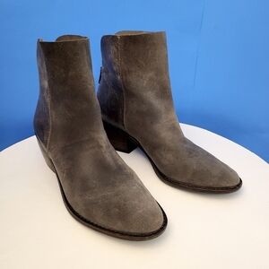 LUCKY BRAND Kaiya Distressed Leather and Suede Bootie Gray Women's 9.5M